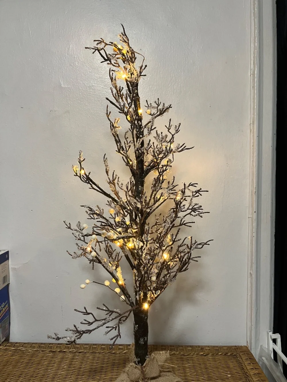 West Elm. Nearly Natural Pre-Lit Twig Artificial Tree in Burlap Planter.  NWOT